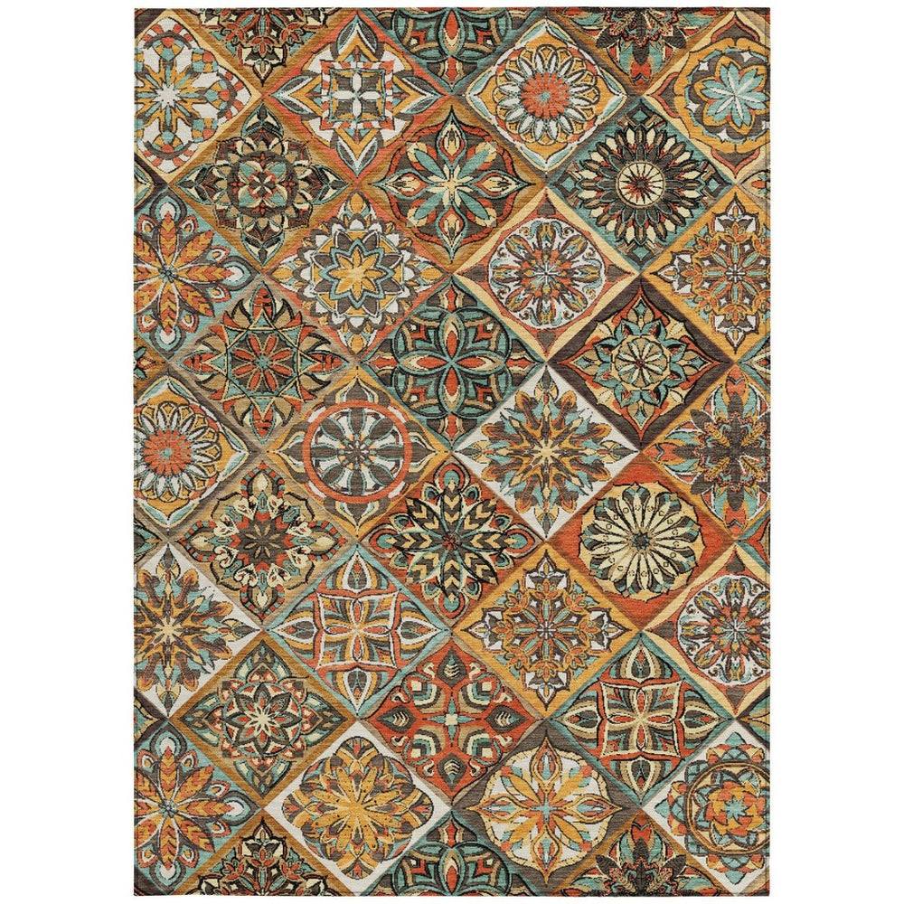 HomeRoots 5' Vibrant Gold and Orange Patchwork Area Rug - Washable, Durable, Indoor/Outdoor Comfort for All Spaces 640635