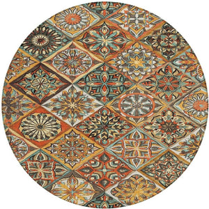 HomeRoots 8' Vibrant Gold and Orange Round Patchwork Rug - Washable, Durable, Indoor/Outdoor Area Essential! 640636