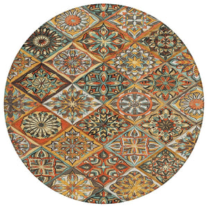 HomeRoots 8' Vibrant Gold and Orange Round Patchwork Rug - Washable, Durable, Indoor/Outdoor Area Essential! 640636