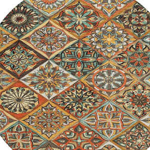 HomeRoots 8' Vibrant Gold and Orange Round Patchwork Rug - Washable, Durable, Indoor/Outdoor Area Essential! 640636