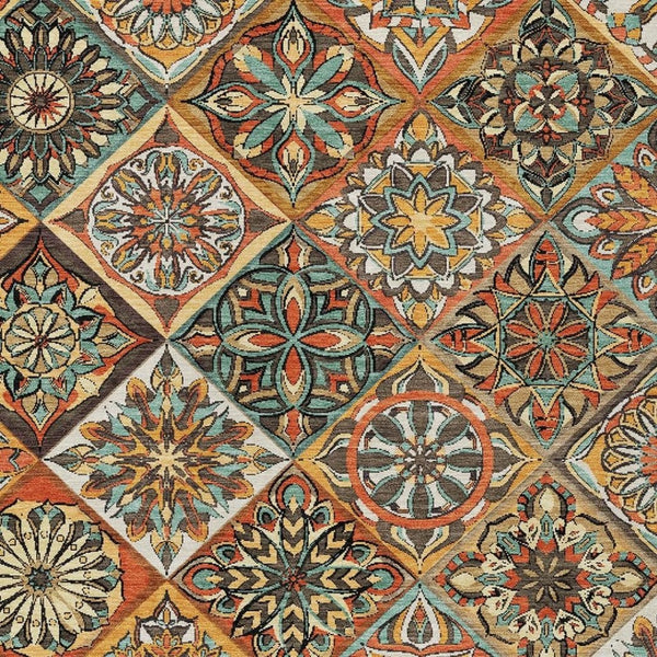 HomeRoots 8' X 10' Vibrant Gold and Orange Patchwork Indoor Outdoor Rug - Durable, Washable, Stylish Decor! 640637