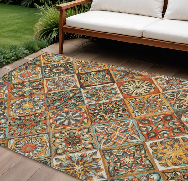 HomeRoots 9' X 12' Vibrant Gold and Orange Patchwork Area Rug – Washable, Durable, Perfect for Indoor/Outdoor Use 640638