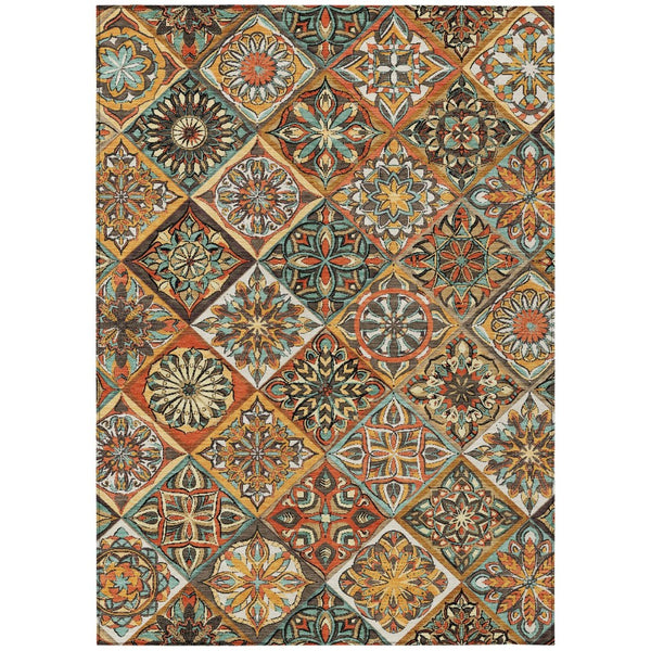 HomeRoots 9' X 12' Vibrant Gold and Orange Patchwork Area Rug – Washable, Durable, Perfect for Indoor/Outdoor Use 640638