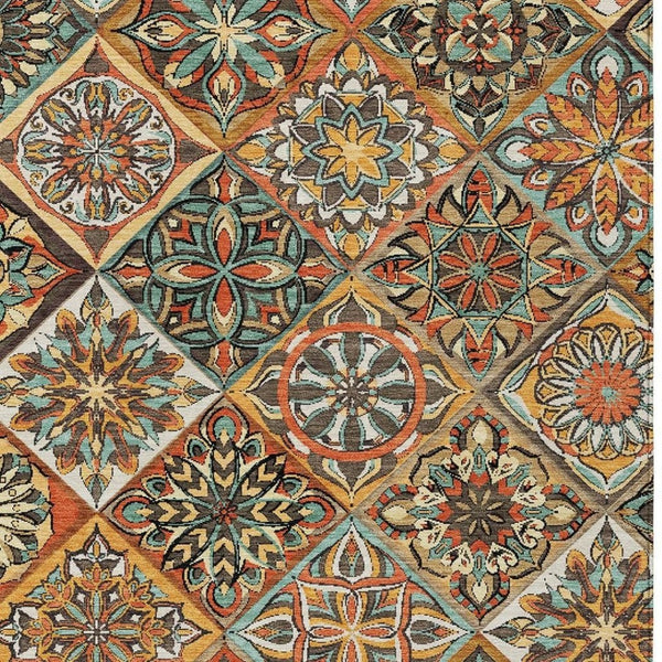 HomeRoots 9' X 12' Vibrant Gold and Orange Patchwork Area Rug – Washable, Durable, Perfect for Indoor/Outdoor Use 640638