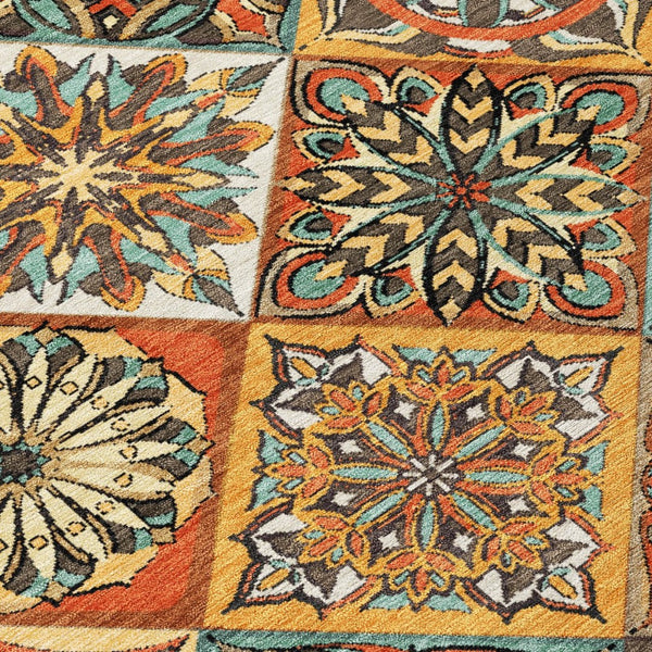 HomeRoots 9' X 12' Vibrant Gold and Orange Patchwork Area Rug – Washable, Durable, Perfect for Indoor/Outdoor Use 640638