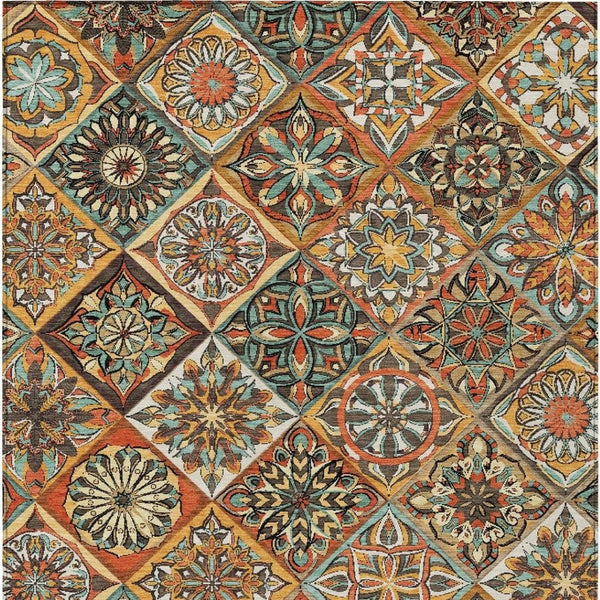 HomeRoots 10' Stylish Gold and Orange Patchwork Washable Area Rug – Durable Indoor/Outdoor Decor Solution! 640639