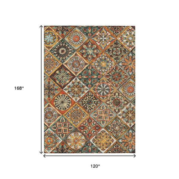 HomeRoots 10' Stylish Gold and Orange Patchwork Washable Area Rug – Durable Indoor/Outdoor Decor Solution! 640639