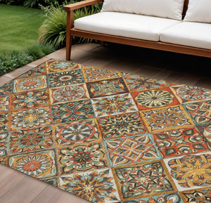 HomeRoots 10' Stylish Gold and Orange Patchwork Washable Area Rug – Durable Indoor/Outdoor Decor Solution! 640639