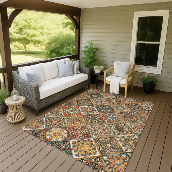 HomeRoots 10' Stylish Gold and Orange Patchwork Washable Area Rug – Durable Indoor/Outdoor Decor Solution! 640639