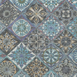 HomeRoots 5' Indoor Outdoor Teal Blue and Ivory Patchwork Area Rug – Stylish, Washable, Durable for All Spaces 640641