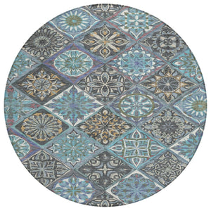 HomeRoots 8' Teal Blue and Ivory Round Patchwork Rug - Washable, Durable Indoor/Outdoor Area Rug for Any Space 640642