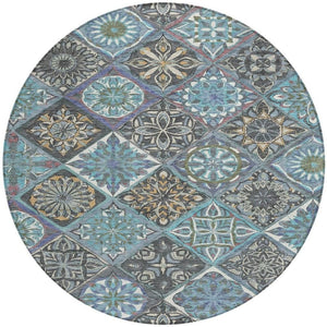 HomeRoots 8' Teal Blue and Ivory Round Patchwork Rug - Washable, Durable Indoor/Outdoor Area Rug for Any Space 640642