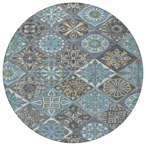 HomeRoots 8' Teal Blue and Ivory Round Patchwork Rug - Washable, Durable Indoor/Outdoor Area Rug for Any Space 640642