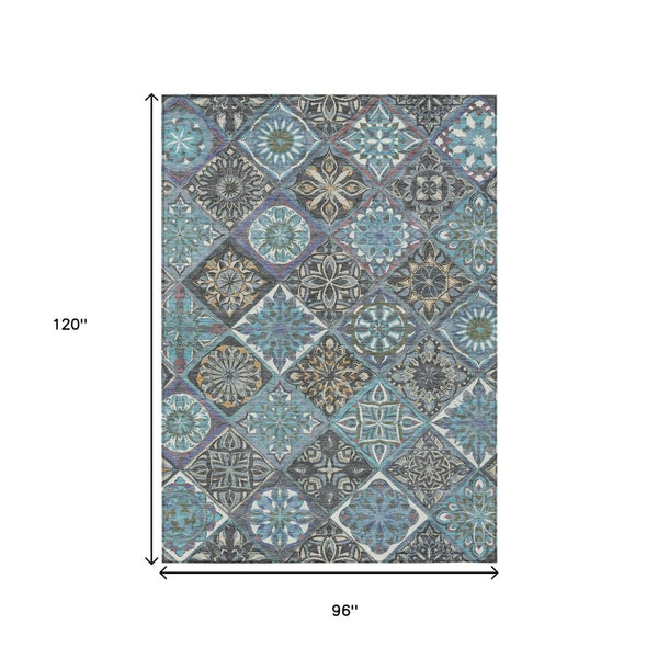 HomeRoots 8' X 10' Teal Blue & Ivory Patchwork Area Rug - Washable, Durable, Versatile for Indoor & Outdoor Use 640643