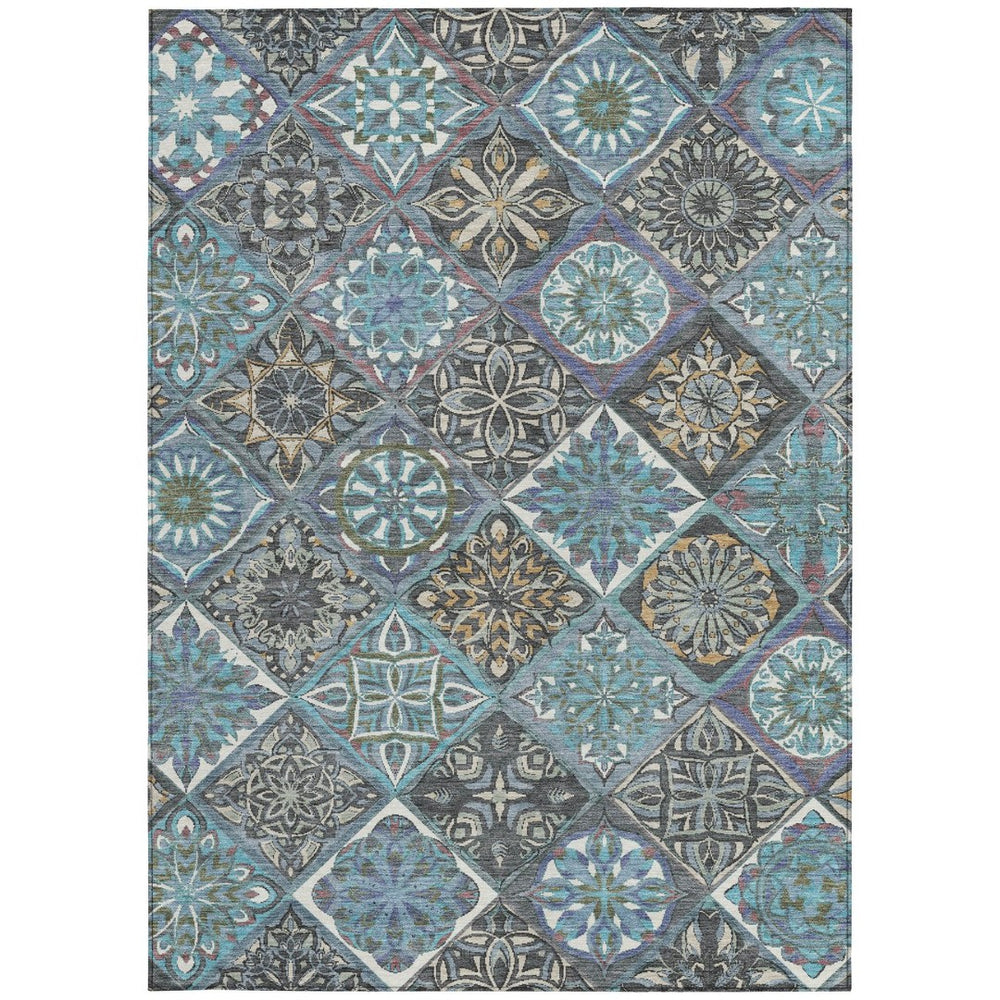 HomeRoots 8' X 10' Teal Blue & Ivory Patchwork Area Rug - Washable, Durable, Versatile for Indoor & Outdoor Use 640643