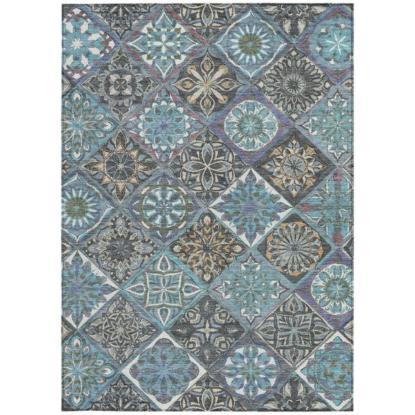 HomeRoots 8' X 10' Teal Blue & Ivory Patchwork Area Rug - Washable, Durable, Versatile for Indoor & Outdoor Use 640643