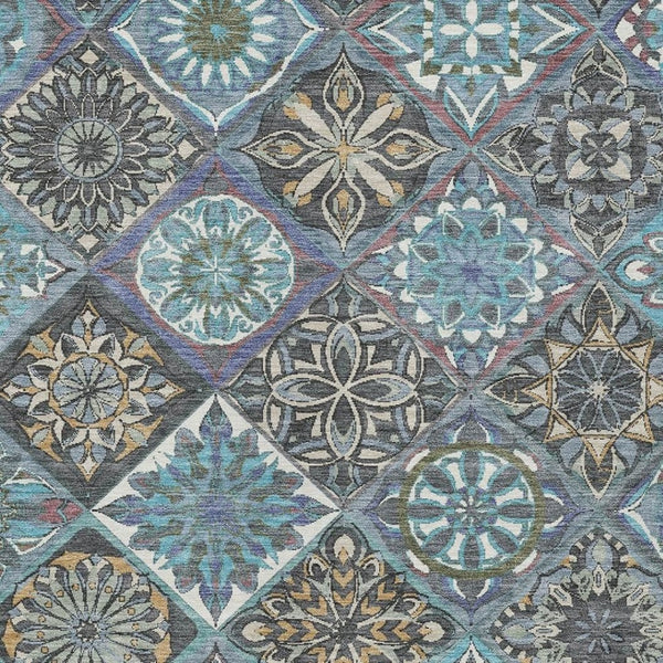 HomeRoots 8' X 10' Teal Blue & Ivory Patchwork Area Rug - Washable, Durable, Versatile for Indoor & Outdoor Use 640643