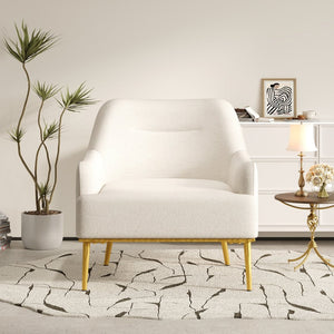 English Elm Modern Chenille Armchair with Curved Back Gold Legs Plush Accent Seat for Any Room Beige N763P360684A