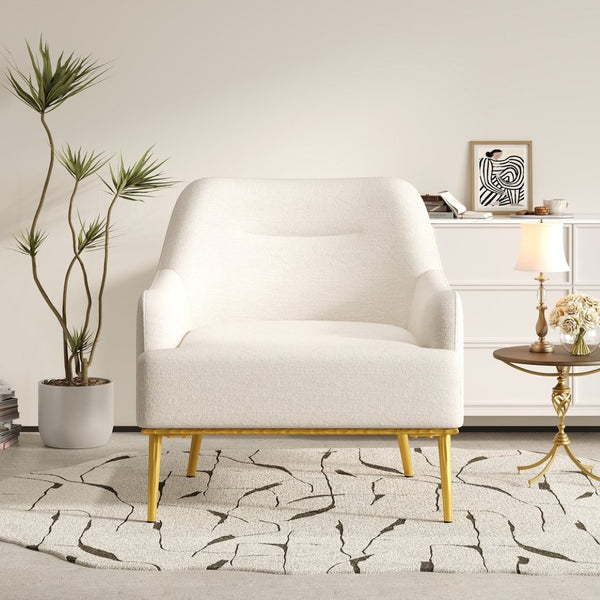 English Elm Modern Chenille Armchair with Curved Back Gold Legs Plush Accent Seat for Any Room Beige N763P360684A