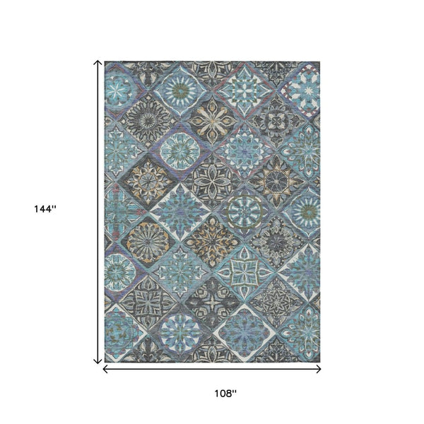 HomeRoots 9' Teal Blue and Ivory Patchwork Area Rug - Washable, Durable, Indoor/Outdoor, Perfect for High-Traffic Spaces 640644