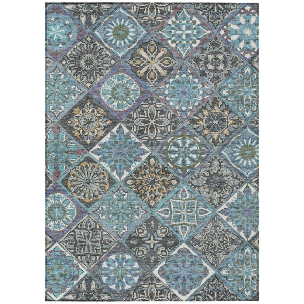 HomeRoots 9' Teal Blue and Ivory Patchwork Area Rug - Washable, Durable, Indoor/Outdoor, Perfect for High-Traffic Spaces 640644