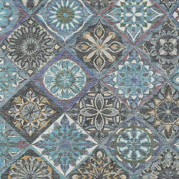 HomeRoots 9' Teal Blue and Ivory Patchwork Area Rug - Washable, Durable, Indoor/Outdoor, Perfect for High-Traffic Spaces 640644