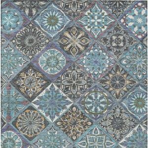 HomeRoots 10' X 14' Teal Blue & Ivory Patchwork Indoor-Outdoor Rug - Durable, Stylish, Washable & Versatile! 640645