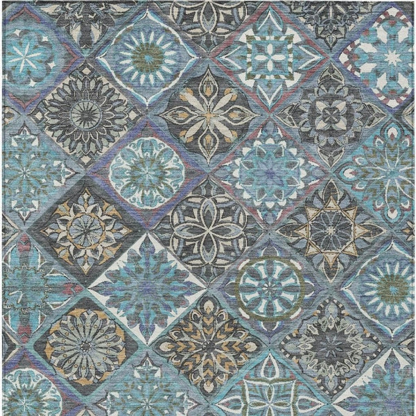 HomeRoots 10' X 14' Teal Blue & Ivory Patchwork Indoor-Outdoor Rug - Durable, Stylish, Washable & Versatile! 640645