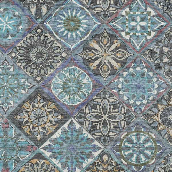 HomeRoots 10' X 14' Teal Blue & Ivory Patchwork Indoor-Outdoor Rug - Durable, Stylish, Washable & Versatile! 640645