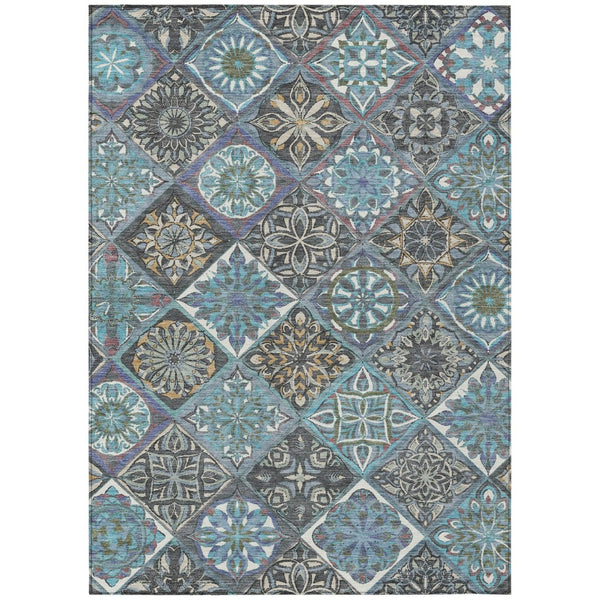 HomeRoots 10' X 14' Teal Blue & Ivory Patchwork Indoor-Outdoor Rug - Durable, Stylish, Washable & Versatile! 640645