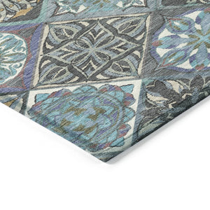 HomeRoots 10' X 14' Teal Blue & Ivory Patchwork Indoor-Outdoor Rug - Durable, Stylish, Washable & Versatile! 640645