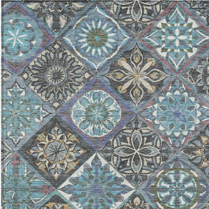 HomeRoots 10' X 14' Teal Blue & Ivory Patchwork Indoor-Outdoor Rug - Durable, Stylish, Washable & Versatile! 640645