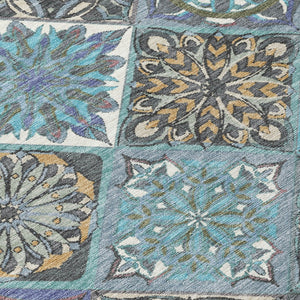 HomeRoots 10' X 14' Teal Blue & Ivory Patchwork Indoor-Outdoor Rug - Durable, Stylish, Washable & Versatile! 640645