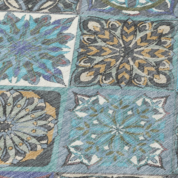 HomeRoots 10' X 14' Teal Blue & Ivory Patchwork Indoor-Outdoor Rug - Durable, Stylish, Washable & Versatile! 640645
