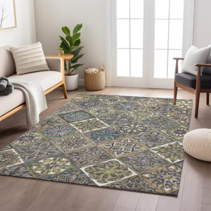 HomeRoots 5' X 8' Taupe & Green Patchwork Rug – Stylish, Washable, Durable for Indoor/Outdoor Spaces! 640647