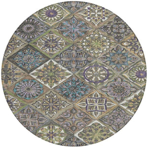 HomeRoots 8' Taupe and Green Round Patchwork Area Rug – Stylish, Washable, Water-Resistant for Indoor & Outdoor Use 640648