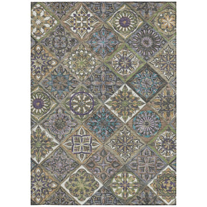 HomeRoots 8' X 10' Washable Taupe and Green Patchwork Area Rug - Durable, Stain-Resistant for Indoor/Outdoor Use 640649