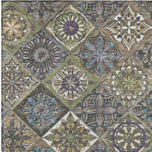 HomeRoots 8' X 10' Washable Taupe and Green Patchwork Area Rug - Durable, Stain-Resistant for Indoor/Outdoor Use 640649