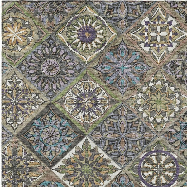 HomeRoots 8' X 10' Washable Taupe and Green Patchwork Area Rug - Durable, Stain-Resistant for Indoor/Outdoor Use 640649