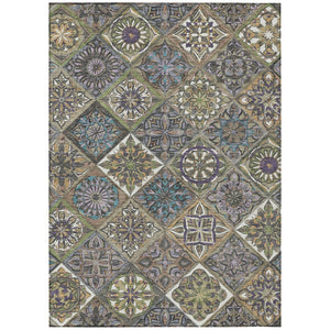 HomeRoots 8' X 10' Washable Taupe and Green Patchwork Area Rug - Durable, Stain-Resistant for Indoor/Outdoor Use 640649