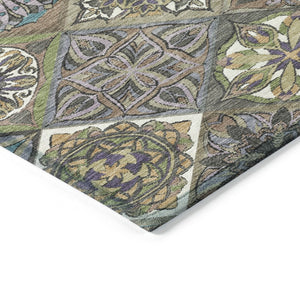 HomeRoots 8' X 10' Washable Taupe and Green Patchwork Area Rug - Durable, Stain-Resistant for Indoor/Outdoor Use 640649