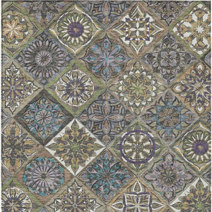HomeRoots 9' Taupe and Green Patchwork Area Rug - Washable, Durable Indoor/Outdoor Design for Any Space 640650