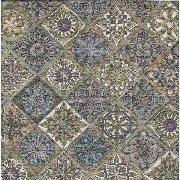 HomeRoots 9' Taupe and Green Patchwork Area Rug - Washable, Durable Indoor/Outdoor Design for Any Space 640650
