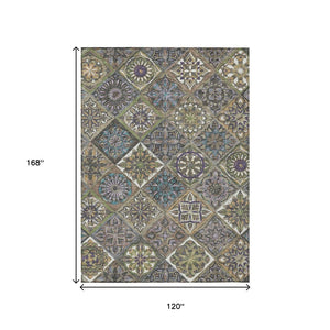 HomeRoots 10' Taupe and Green Patchwork Area Rug - Washable, Durable Comfort for Indoor & Outdoor Spaces! 640651