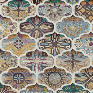 HomeRoots 5' Quatrefoil Washable Area Rug in Beige, Teal Blue, and Copper - Perfect for Indoor & Outdoor Use! 640653