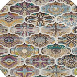 HomeRoots 8' Washable Round Quatrefoil Rug in Beige, Teal Blue & Copper - Durable, Stylish for Indoor/Outdoor Use 640654