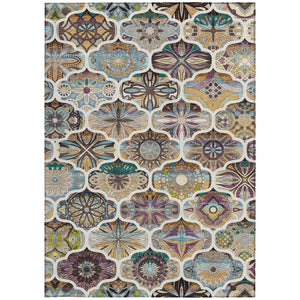 HomeRoots 8' X 10' Washable Quatrefoil Area Rug in Beige, Teal Blue & Copper – Stylish, Durable & Versatile! 640655