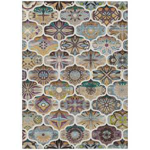 HomeRoots 8' X 10' Washable Quatrefoil Area Rug in Beige, Teal Blue & Copper – Stylish, Durable & Versatile! 640655