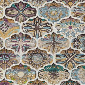 HomeRoots 8' X 10' Washable Quatrefoil Area Rug in Beige, Teal Blue & Copper – Stylish, Durable & Versatile! 640655