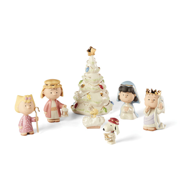 Lenox Peanuts Nativity Scene Seven Piece Porcelain Figurine Set with 24 Karat Gold Accents 6406565